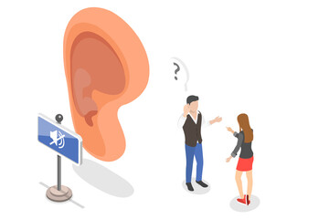 3D Isometric Flat  Conceptual Illustration of Deafness And Hearing Loss