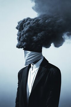 Vertical shot of a male with smoke coming out of the head