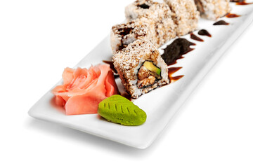 Tasty Sushi rolls served on plate