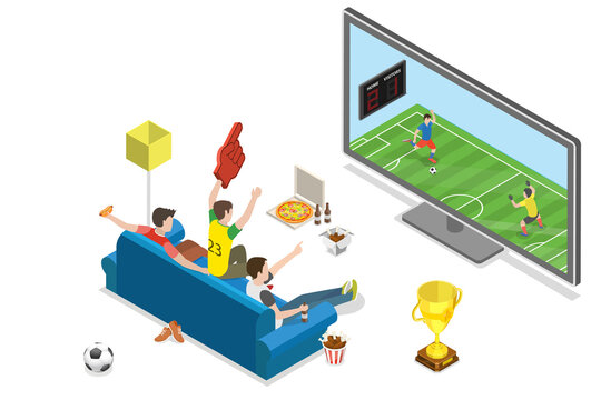 3D Isometric Flat  Conceptual Illustration of Soccer Watching