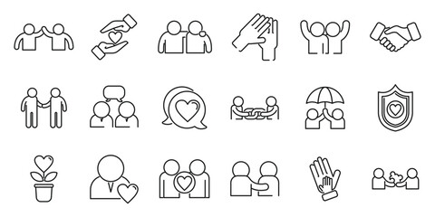 Trust relationship icons set outline vector. Fun friend. Solidarity trust