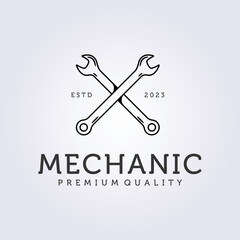 Open end Spanner or Open end wrench mechanic or technician service maintenance minimal logo linear vector illustration design