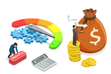 3D Isometric Flat  Conceptual Illustration of Cost Reduction