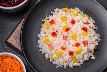 Tasty Asian dish of rice, pepper, spices and herbs