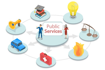 3D Isometric Flat  Conceptual Illustration of Public Service