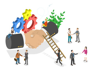 3D Isometric Flat  Conceptual Illustration of Business Partnership