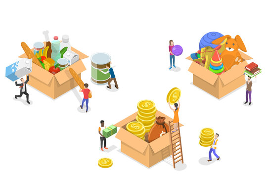 3D Isometric Flat  Conceptual Illustration of Donating To Charity