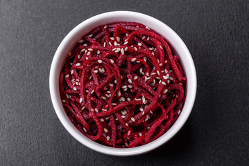 Tasty spicy Korean beet with spices and herbs