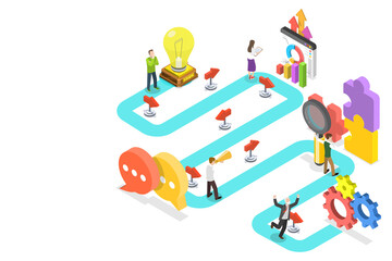 3D Isometric Flat  Conceptual Illustration of Product Development Timeline