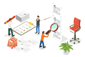 3D Isometric Flat  Conceptual Illustration of Recruiting Team