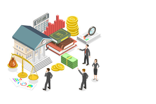 3D Isometric Flat  Conceptual Illustration of Tax Laws And Regulations