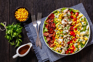 American garden salad on plate, top view