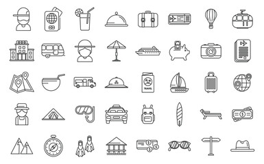 Retirement travel icons set outline vector. Insurance safety. Medical life