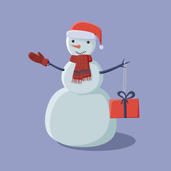 Christmas snowman isolated on purple background. Vector illustration