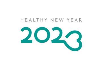 Fototapeta premium Creative 2023 Happy New Year logo in Heart shape design. Wish of love, health and care.