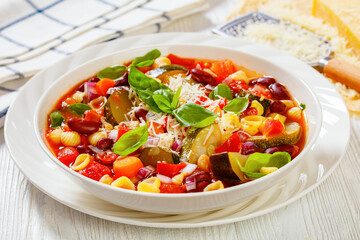 italian minestrone with beans, zucchini and pasta