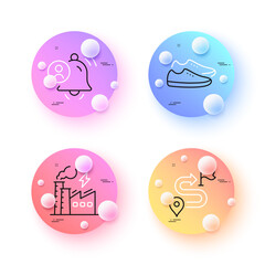 Journey, User notification and Shoes minimal line icons. 3d spheres or balls buttons. Electricity factory icons. For web, application, printing. Vector