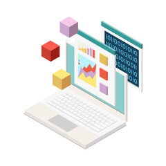 Laptop Cube Analytics Composition