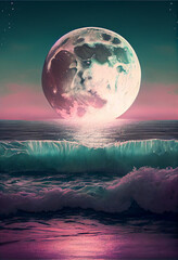 Pastel Moonlight Full Moon Landscape Art