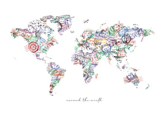 Passport stamp travel map poster
