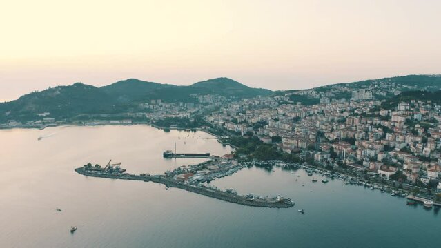 Aerial vierw of Zonguldak City landscape. 4K Footage in Turkey