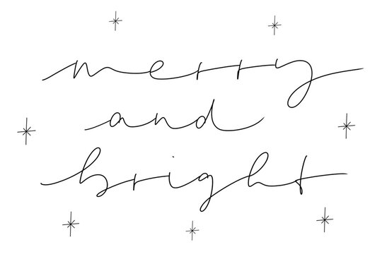 Merry And Bright Monoline Handlettering With Snowflakes