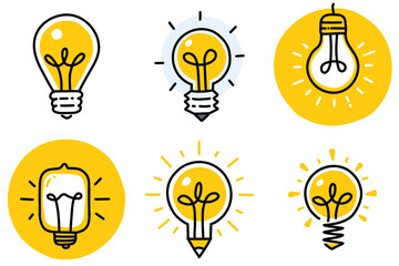 Hand drawn stylish illustration set with various light bulbs - Powered by Adobe
