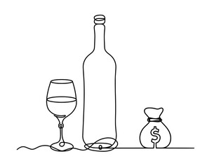 Drawing line wine with dollar on the white background. Vector