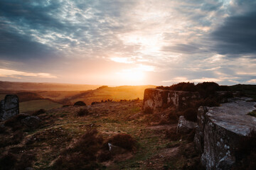 Fototapeta na wymiar Sunset at Curbar Edge, Peak District National Park, England, UK