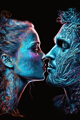 Starcrossed lovers in the night. Digital painting love art.