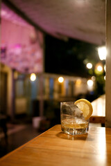 Close up empty glass of mocktail in cafe table