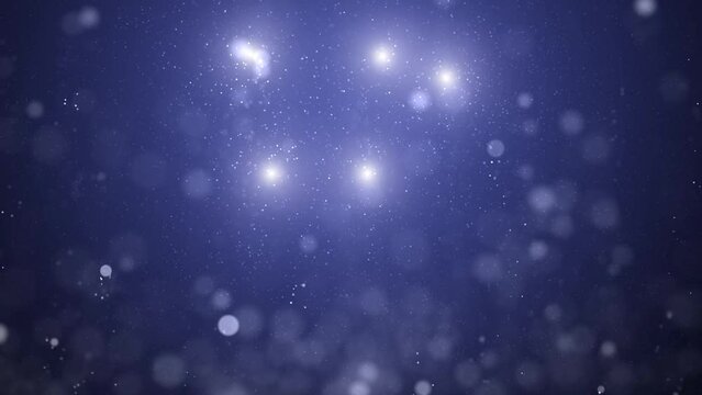 Blue looped flickering circle artistic snowflakes copy space animation background.