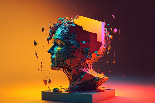 Surreal sculpture of human insanity concept