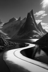 Road to the mountain poster art in black and white