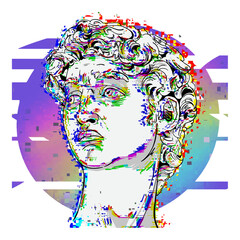 Vector abstract illustration of Greek statue of David in psychedelic style. Ancient art and modern style.Trippy