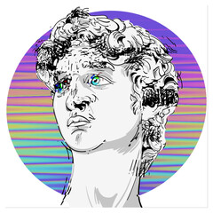 Vector abstract illustration of Greek statue of David in psychedelic style. Ancient art and modern style.Trippy