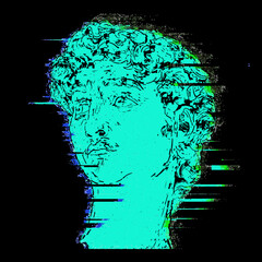 Vector abstract illustration of Greek statue of David in psychedelic style. Ancient art and modern style.Trippy