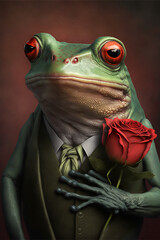 cute frog with rose showing love