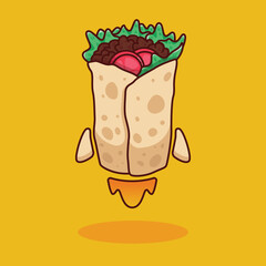 cute cartoon rocket kebab illustration in flat design