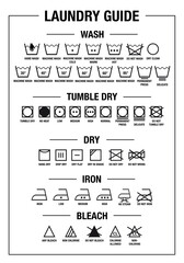 Laundry guide, washing, care signs, textile symbols, printable, transparent background, PNG image