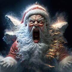 Angry Santa Claus. Screaming Father Christmas is going insane from xmas madness. - obrazy, fototapety, plakaty