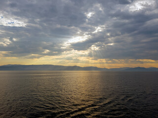 Cloudy sky at sunset on the Mediterranean Sea.