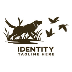 Modern dog hunting for ducks logo