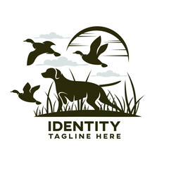 Modern dog hunting for ducks logo