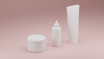 3D Cosmetic Packaging white products on which you can apply branding against a pink background