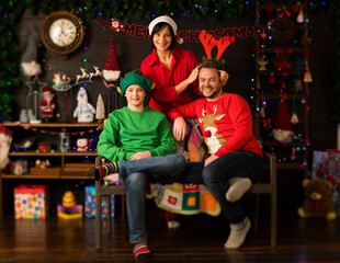 Fototapeta premium portrait of happy family in christmas decoration