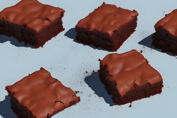 3D render illustration of chocolate brownies isolated on blue background
