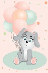Cute bunny. Funny illustration of a rabbit with balloons. Baby Hare