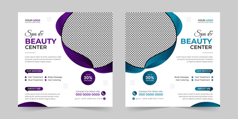 Modern Spa & Beauty Center social media post, Digital marketing agency Corporate banner promotion ads sales and discount banner vector template design