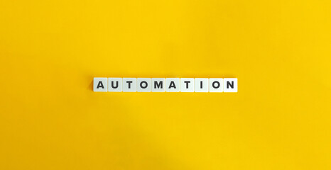 Automation Word and Banner. Letter Tiles on Yellow Background. Minimal Aesthetics.